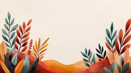 Poster - Rustic watercolor concept. A colorful watercolor illustration of vibrant leaves and abstract shapes for design use.