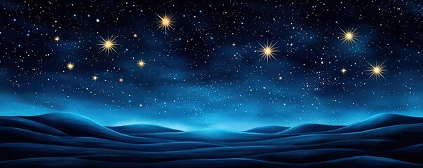 Aufkleber - Starry watercolor idea. A serene night sky filled with stars over rolling blue hills and tranquil darkness.
