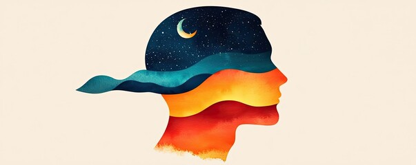 Aufkleber - Starry watercolor idea. A colorful silhouette representing the complexity of human emotions and thoughts.
