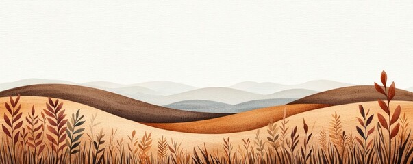 Poster - Rustic watercolor concept. Stylized abstract landscape with gentle hills and soft earthy tones.
