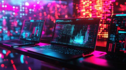 Poster - Neon Nights: Data Visualization on Laptops