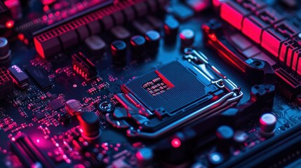 Poster - Close-up of a Computer Motherboard with CPU