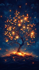 Canvas Print - luminous ember tree: a mystical fantasy illustration