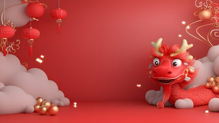 Aufkleber - Vibrant 3D dragon head with intricate features swirling clouds and glowing light trails symbolizing the celebratory spirit and auspicious symbolism of Chinese New Year festivities
