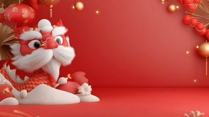 Aufkleber - 3D Chinese New Year Dragon Head with Detailed Fluffy Fur Golden Light Trails and Vibrant Festive Celebrating the Lunar Festival and Spirit of Chinese Culture