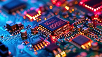Poster - Close-up of a Circuit Board with Integrated Microchip
