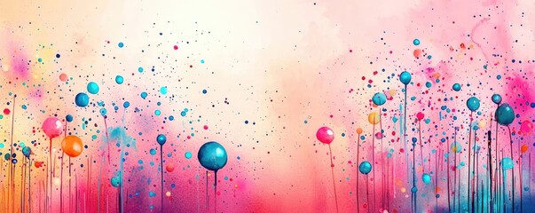 Poster - Splattered watercolor idea. A vibrant abstract splash of colors with bold circles and drips creating an artistic effect.