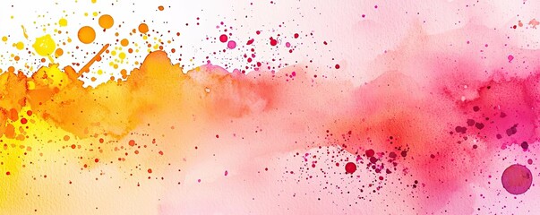 Poster - Splattered watercolor idea. Vibrant watercolor background with splashes of pink and yellow hues for creative projects.