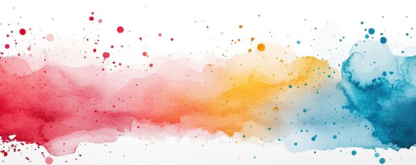 Poster - Splattered watercolor idea. A vibrant watercolor splash featuring red, yellow, and blue tones, perfect for design work.