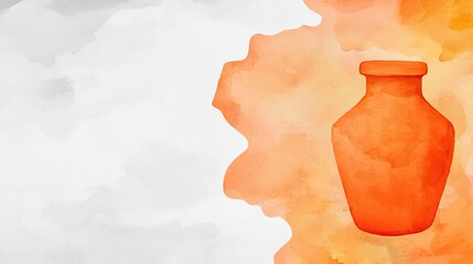 Poster - Splattered watercolor idea. A vibrant orange vase on a painterly background of soft gray and warm hues.