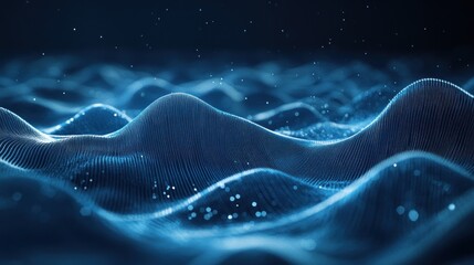 Poster - Blue digital waves flowing, dark background, tech concept