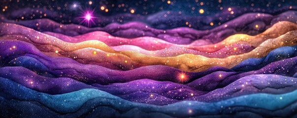 Poster - Starry watercolor idea. A vibrant cosmic landscape illustrating the beauty of stars and galaxies.