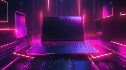 Poster - Neon Laptop in a Digital Realm
