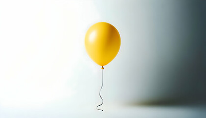 Wall Mural - Birthday A single, yellow balloon floating with a black string attached, against a white background, creating a simple, celebratory atmosphere (2)