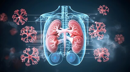 Poster - Detailed anatomical rendering of the human kidneys and adrenal glands in soft pink and beige gradient tones ideal for medical healthcare and educational purposes