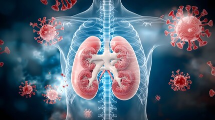 Poster - Detailed and 3D Anatomical Rendering of the Human Kidneys and Adrenal Glands in Soft Pink and Beige Gradient Tones Ideal for Medical Healthcare and Science Purposes