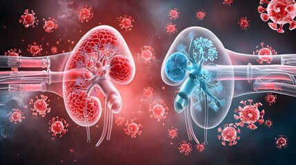 Poster - Educational Medical 3D Showcasing the Detailed Anatomy of Kidneys and Adrenal Glands with Vibrant Textures and a Warm Gradient Soft Background Suitable for Medical Use Healthcare