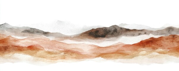 Poster - Rustic watercolor concept. Serene watercolor landscape with soft earthy tones and gentle mountain outlines.