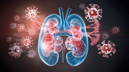 Poster - Vibrant and detailed 3D showcasing the anatomical structure of the kidney with the adrenal glands highlighted in shades of red yellow orange and pink against a warm toned beige background