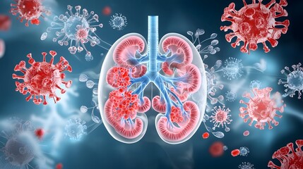 Poster - Highly detailed 3D showcasing the vibrant tones and intricate anatomy of the kidney including the adrenal glands set against a soft medical background