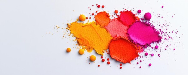 Poster - Splattered watercolor idea. Colorful splashes of paint creating vibrant textures and unique patterns on a white background.