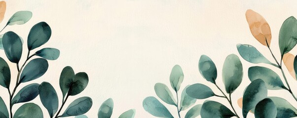 Poster - Rustic watercolor concept. Soft watercolor leaves create a serene and peaceful background design for various uses.