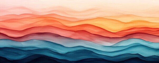 Poster - Rustic watercolor concept. Vibrant abstract design featuring layered waves in warm and cool colors.