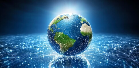 Poster - Global Network: Illuminated Earth with Intricate Connections