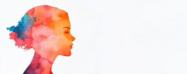 Poster - Splattered watercolor idea. A vibrant watercolor silhouette of a young girl capturing creativity and imagination.
