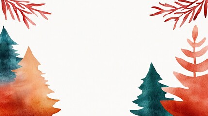 Poster - Rustic watercolor concept. A colorful watercolor frame featuring abstract trees and leaves in warm tones.