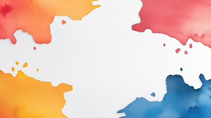 Poster - Splattered watercolor idea. A vibrant watercolor splash background in orange, red, yellow, and blue hues.