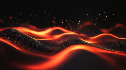 Poster - Abstract red energy wave, dark background, glowing particles, digital art, tech