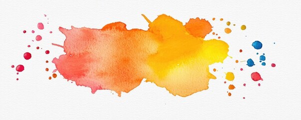 Poster - Splattered watercolor idea. Vibrant watercolor splash in warm colors of orange, yellow, and pink on a white background.