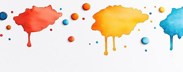 Poster - Splattered watercolor idea. Colorful watercolor splashes and droplets create a vibrant artistic background.