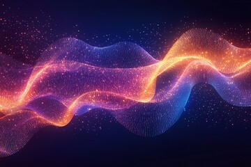 Poster - Glowing Particle Wave: Abstract Art in Warm Hues