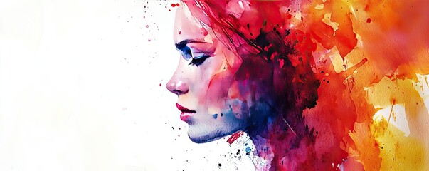 Poster - Splattered watercolor idea. A vibrant watercolor portrait showcasing the essence of inner thoughts and emotions.