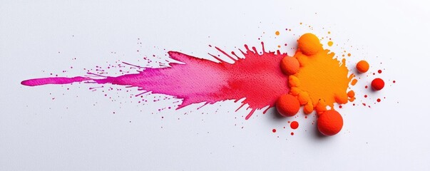 Poster - Splattered watercolor idea. Vibrant splashes of pink and orange paint on a clean white background.