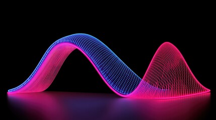 Poster - Glowing neon wave, abstract, dark background, digital art, tech