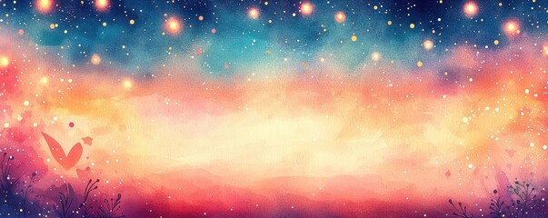 Aufkleber - Starry watercolor idea. A mesmerizing cosmic landscape filled with vivid colors and glowing stars.