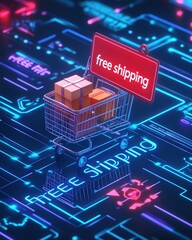 Aufkleber - 3D icon set representing key elements of online shopping: a cart filled with goods, a 