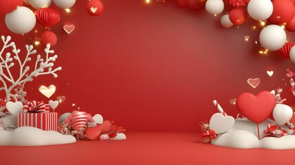 Aufkleber - Romantic red and gold bokeh lights with soft heart shaped accents create a serene cozy and elegant background perfect for Valentine s Day and holiday inspired designs