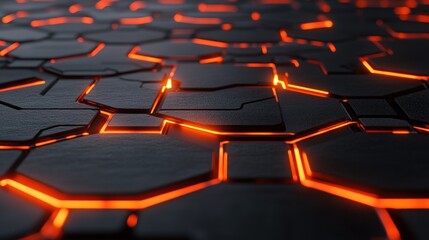 Poster - Glowing Hexagon Surface, Futuristic Tech Background, Abstract Design