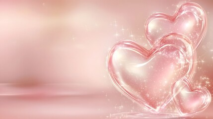 Poster - Minimalist Light Pink Valentine s Day Banner with Central Glowing Heart   Elegant Romantic Decor for Valentine s Day Themes