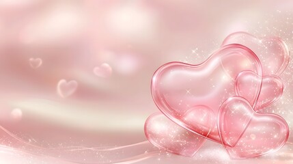 Aufkleber - Soft layered pink hearts suspended in a romantic dreamy bokeh background creating a beautiful elegant and sentimental web banner design perfect for Valentine s Day anniversaries or other romantic