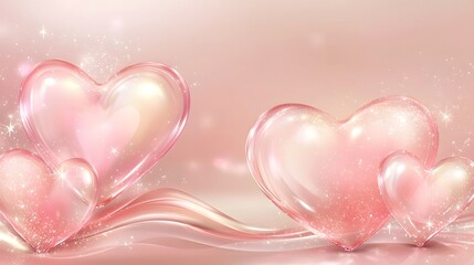 Poster - Elegant and modern Valentine s Day banner design featuring abstract heart shapes soft pink tones and smooth gradient waves for a sleek romantic look