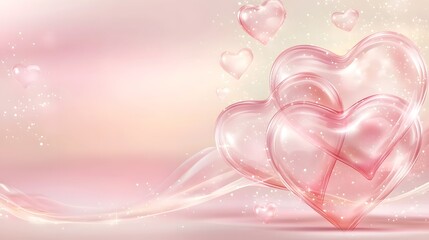 Aufkleber - Playful light pink Valentine banner with overlapping pastel hearts polka dots and whimsical patterns creating a dreamy romantic and elegant background perfect for greeting cards invitations