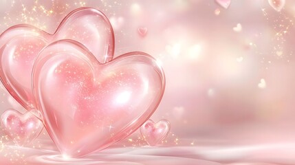 Poster - Elegant and Feminine Pink Valentine s Day Banner with Subtle 3D Hearts Glowing Highlights and Luxurious Golden Accents  Perfect for Romantic Festive Designs
