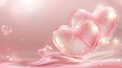 Poster - Romantic and Dreamy Pink Valentine s Day Banner Design with Flowing Waves Faint Hearts in the Background and a Glowing Central Heart