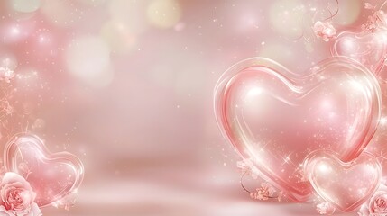 Leinwandbilder - Elegant light pink Valentine s Day banner design with a central heart motif subtle texture and floral corners  Romantic delicate and feminine background perfect for invitations cards