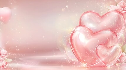 Aufkleber - Romantic and dreamy Valentine s Day banner design featuring a central heart motif in soft pink with delicate floral accents a subtle textured background and a shimmering